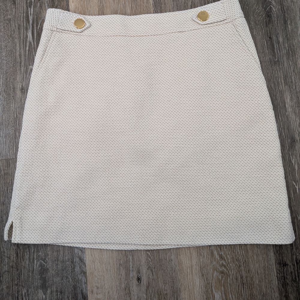 Ann Taylor Cream Textured Mini Skirt with Gold Buttons
